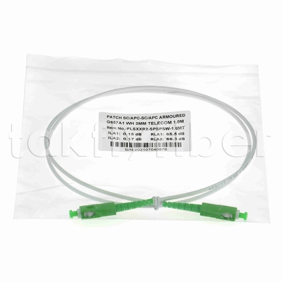 EN50575 CPR Certified SC APC Fiber Optic Patchcord Gewapende Fiber Optic Patch Leads Simplex 3.0mm LSZH Witte jas