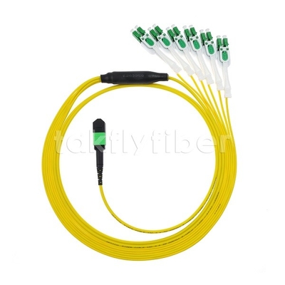 12F MPO-6x LC APC DX Uniboot SM Fiber Optic Patch Cord met Nickel Sleeve 3.0mm Diameter