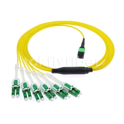12F MPO-6x LC APC DX Uniboot SM Fiber Optic Patch Cord met Nickel Sleeve 3.0mm Diameter