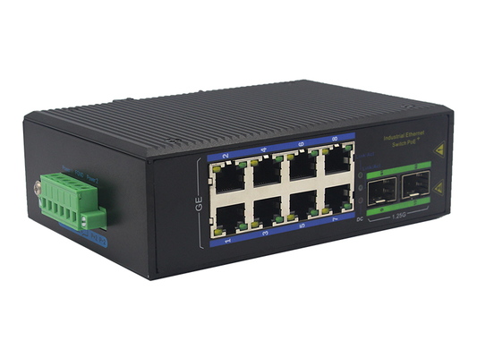 8-poort Industrial Gigabit POE Switch met 2 SFP-slots DIN-Rail Mount