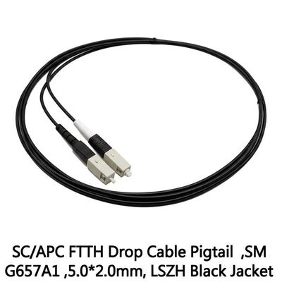 SC/APC FTTH Drop Cable Pigtail met G657A1-vezel en LSZH Black Jacket voor betrouwbare verbinding