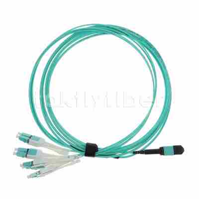 MPO naar LC Uniboot OM3 Fiber Optic Cable Patch Cord, MMF 8-kernvezel, voor QSFP+transceiver