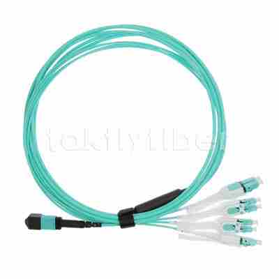 MPO naar LC Uniboot OM3 Fiber Optic Cable Patch Cord, MMF 8-kernvezel, voor QSFP+transceiver