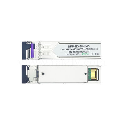 SFP 1.25gbps 80km LC Reach Tx1490nm/Rx1550nm Bi-directionele optische transceiver voor datacenter FTTX
