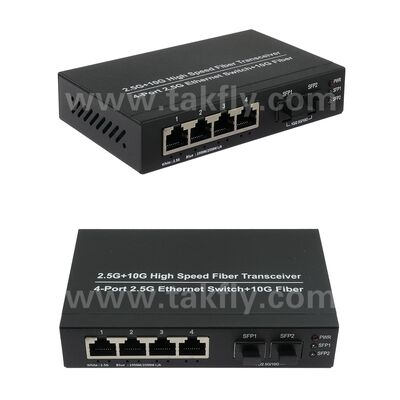 2.5G 2 Port Fiber 4 Port Copper Ethernet Switch met 10G Uplink en ventilatorloze metalen behuizing voor snelle netwerkuitbreiding