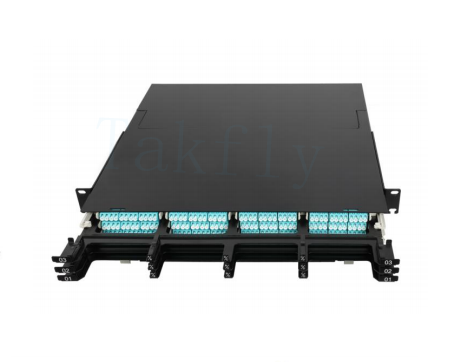 1U 144C High Density MPO Patch Panel 12 cassettes, MPO naar LC-conversie, vooraf afgesloten voor SAN/LAN/Data Center