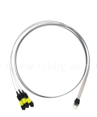 MTP 12CH×3 tot 36-kanaals glasvezelarray-assemblage – 3×12CH MTP-connectoren naar 36CH V-Groove FAU, laag invoegverlies, voor 1,6T optische transceivers en co-packaged optica (CPO)