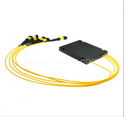1×4 MPO/MTP SM PLC-splitter – Single-mode, 1×4 configuratie, MPO-ingang naar MPO-uitgang, laag invoegverlies (≤7,2 dB), voor datacenterbekabeling met hoge dichtheid, vooraf afgesloten systemen en FTTx-distributie
