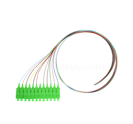SC/APC 12-kleuren glasvezel-pigtailset – kleurgecodeerd voor eenvoudige identificatie, één uiteinde voorzien van connector, één uiteinde blanke glasvezel, voor aansluitdozen, splitsing en apparatuuraansluiting