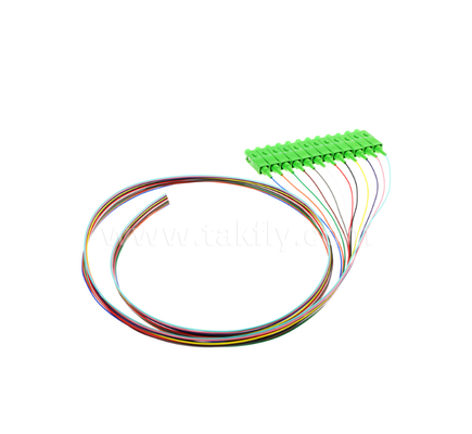 SC/APC 12-kleuren glasvezel-pigtailset – kleurgecodeerd voor eenvoudige identificatie, één uiteinde voorzien van connector, één uiteinde blanke glasvezel, voor aansluitdozen, splitsing en apparatuuraansluiting