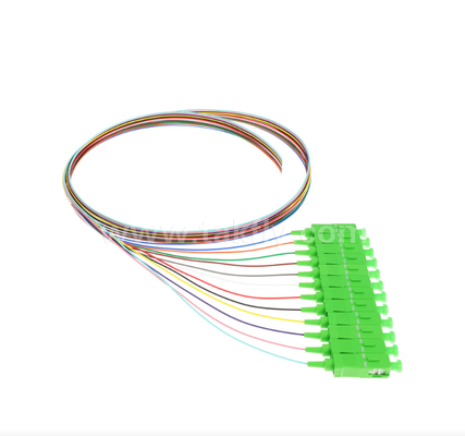 SC/APC 12-kleuren glasvezel-pigtailset – kleurgecodeerd voor eenvoudige identificatie, één uiteinde voorzien van connector, één uiteinde blanke glasvezel, voor aansluitdozen, splitsing en apparatuuraansluiting