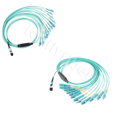 MPO-MTP-kabel met glasvezel 24 kernen tot 12LC DX Om3 Fanout-patchcord voor LAN's en WAN's