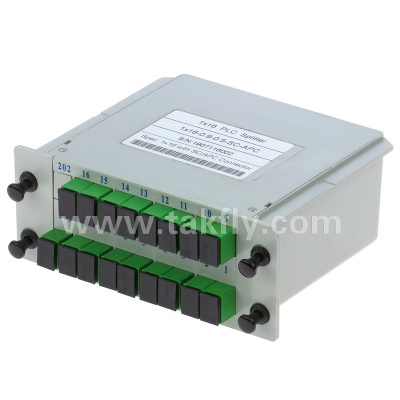 Hoge betrouwbaarheid en stabiliteit FTTX Gpon 1*16 Single Mode G657A1 Fiber Casette Type LGX PLC Splitter met Sc/APC connector