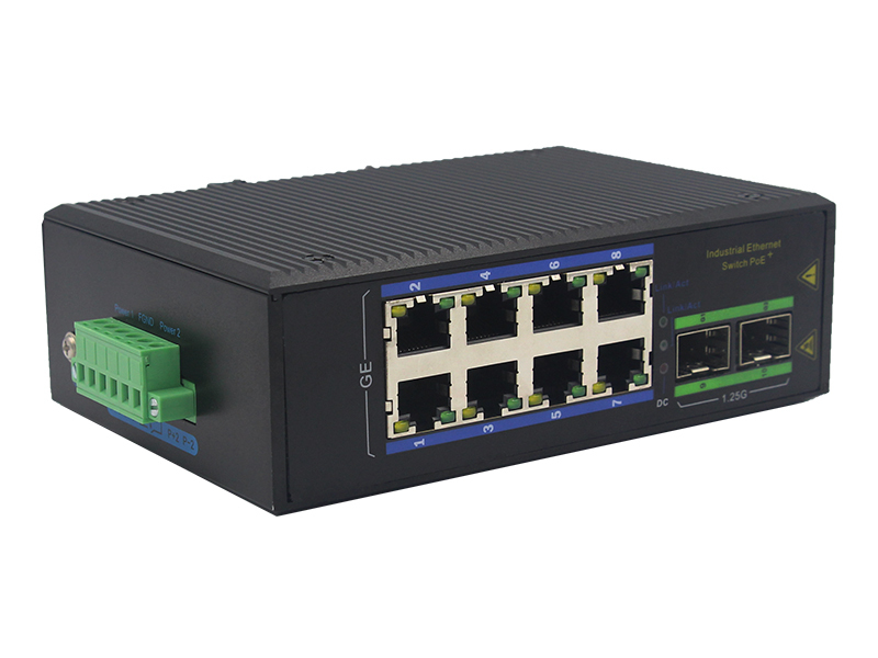 8-poort Industrial Gigabit POE Switch met 2 SFP-slots DIN-Rail Mount