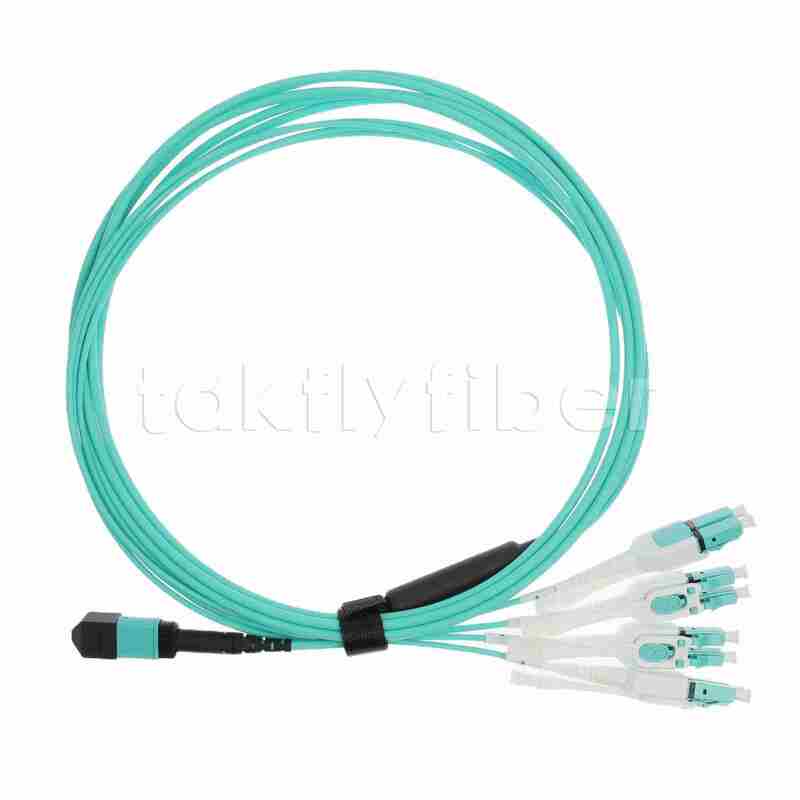 MPO naar LC Uniboot OM3 Fiber Optic Cable Patch Cord, MMF 8-kernvezel, voor QSFP+transceiver