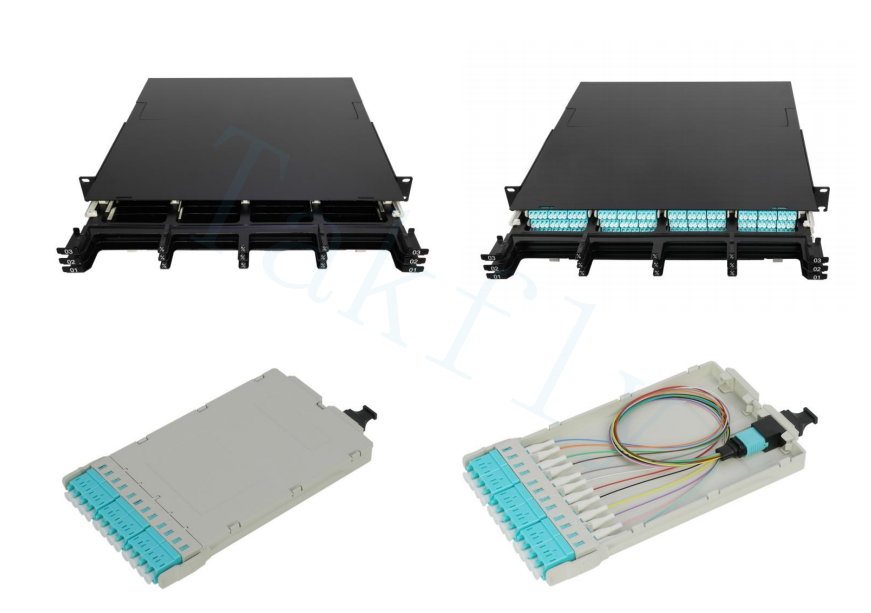 1U 144C High Density MPO Patch Panel 12 cassettes, MPO naar LC-conversie, vooraf afgesloten voor SAN/LAN/Data Center