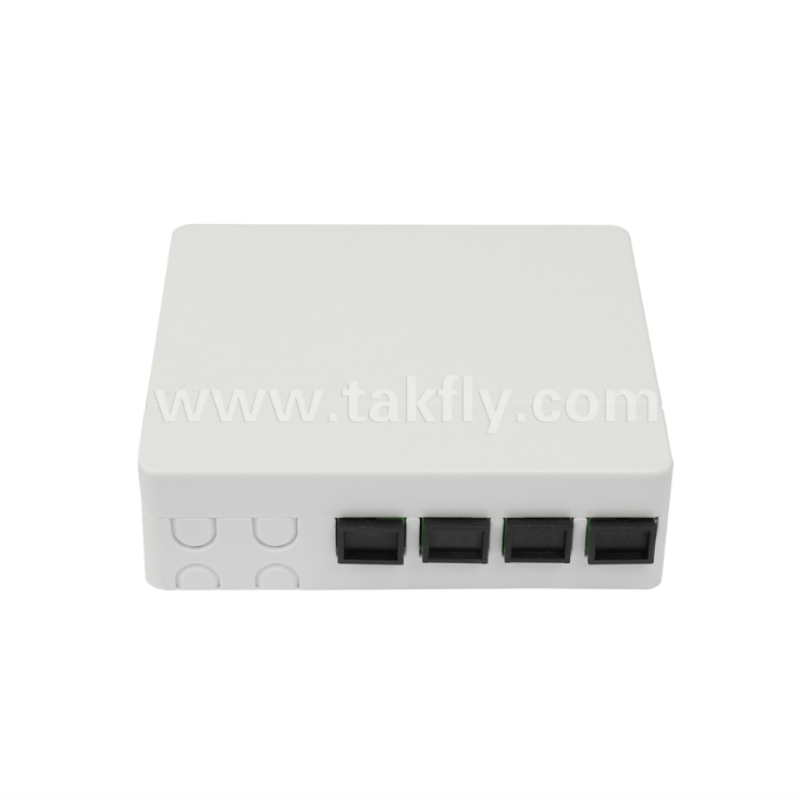 TKS-1806-04C-4 Port Fiber Termination Box - Surface Mount, SC/LC Compatible, modulair ontwerp voor werkruimte-ondersystemen.
