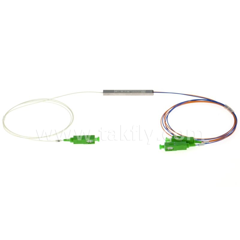1x2 SC-APC  0.9mm/0.25mm steel tube PLC splitter with colored outlets